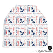 Nautical anchor baby boy or girl car seat canopy cover, nautical anchor baby gift, nautical theme custom infant car seat cover, personalized baby name carseat cover, nursing privacy cover (CHOOSE COLORS)