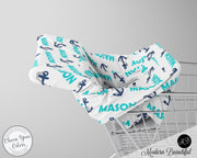 Nautical baby boy or girl car seat canopy cover, anchor baby gift, aqua and navy, custom infant car seat cover, personalized baby name carseat cover, nursing privacy cover, shopping cart cover, high chair cover (CHOOSE COLORS)
