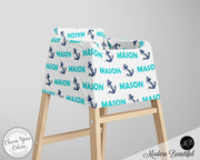 Nautical baby boy or girl car seat canopy cover, anchor baby gift, aqua and navy, custom infant car seat cover, personalized baby name carseat cover, nursing privacy cover, shopping cart cover, high chair cover (CHOOSE COLORS)