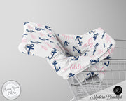 Nautical baby boy or girl car seat canopy cover, anchor baby gift, pink and navy, custom infant car seat cover, personalized baby name carseat cover, nursing privacy cover, shopping cart cover, high chair cover (CHOOSE COLORS)
