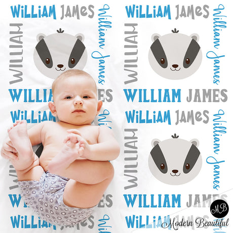 Badger baby name blanket, badgers blanket, badger baby gift blanket, baby swaddling blankets, baby girl or boy, baby name blanket, baby shower gift, personalized baby name blanket(CHOOSE COLORS)