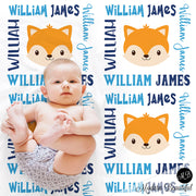 Fox baby name blanket, foxes blanket, fox baby gift blanket, baby swaddling blankets, baby girl or boy, baby name blanket, baby shower gift, personalized baby name blanket(CHOOSE COLORS)