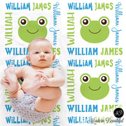 Frog baby name blanket, frogs blanket, frog baby gift blanket, baby swaddling blankets, baby girl or boy, baby name blanket, baby shower gift, personalized baby name blanket(CHOOSE COLORS)