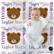 Bear baby name blanket, girl bear blanket, forest bear baby gift blanket, baby swaddling blankets, baby girl or boy, baby name blanket, baby shower gift, personalized baby name blanket(CHOOSE COLORS)
