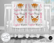 Deer baby name blanket, girl deer blanket, deer baby gift blanket, baby swaddling blankets, baby girl or boy, baby name blanket, baby shower gift, personalized baby name blanket (CHOOSE COLORS)
