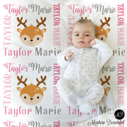Deer baby name blanket, girl deer blanket, deer baby gift blanket, baby swaddling blankets, baby girl or boy, baby name blanket, baby shower gift, personalized baby name blanket (CHOOSE COLORS)