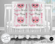 Owl baby name blanket, girl owl blanket, owl baby gift blanket, baby swaddling blankets, baby girl or boy, baby name blanket, baby shower gift, personalized baby name blanket (CHOOSE COLORS)
