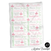 Pink and mint ballet tutu name blanket, ballerina swaddling blanket, baby girl ballet tutu blanket, ballerina blanket, ballerina baby shower gift, (CHOOSE COLORS)
