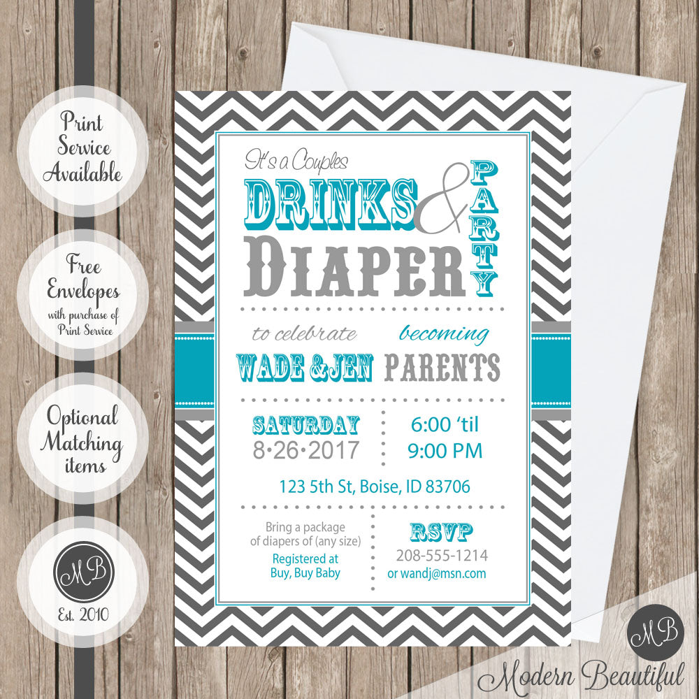 drinks and diaper baby shower invitations