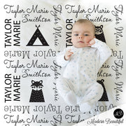 black and white baby name blanket