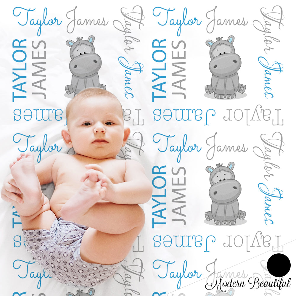 boy hippo baby name blanket