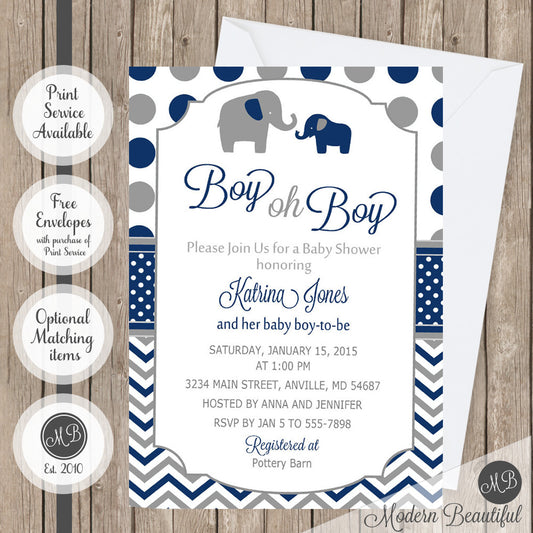 boy oh boy elephant baby shower invitation
