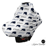 Buffalo baby boy or girl car seat canopy cover, buffalo baby gift, navy and black, custom infant car seat cover, personalized baby name carseat cover, nursing privacy cover, shopping cart cover, high chair cover (CHOOSE COLORS)