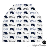 Buffalo baby boy or girl car seat canopy cover, buffalo baby gift, navy and black, custom infant car seat cover, personalized baby name carseat cover, nursing privacy cover, shopping cart cover, high chair cover (CHOOSE COLORS)