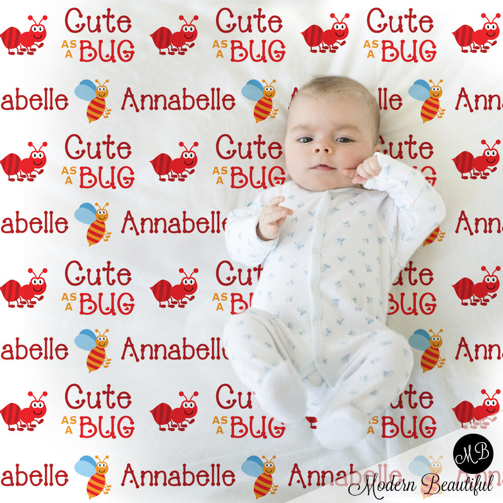 Bugs Name Blanket for Girl, personalized baby gift photo prop blanket, cute as a bug, personalized blanket, choose your colors