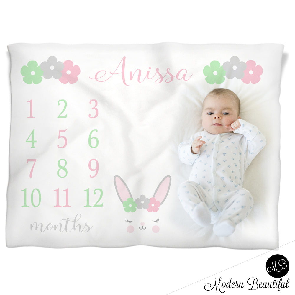 Bunny Milestone Name Blanket for Baby Girl