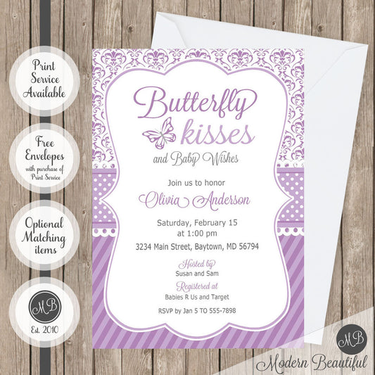 butterfly kisses baby shower invitation