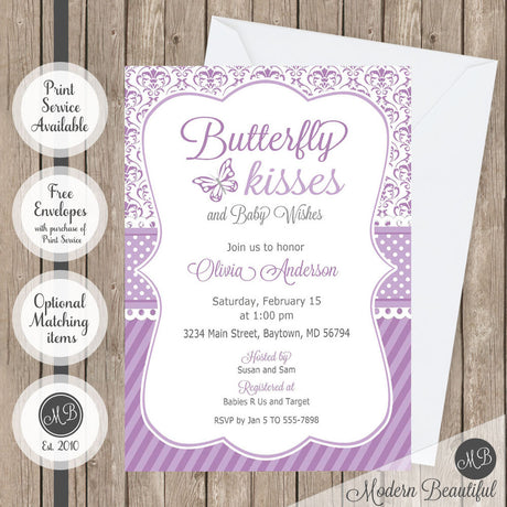 butterfly kisses baby shower invitation
