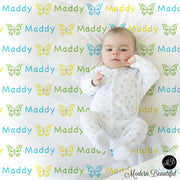 Butterfly Name Blanket for Girl, personalized baby gift photo prop blanket, repeating name with butterfly, personalized blanket, choose your colors
