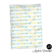 Butterfly Name Blanket for Girl, personalized baby gift photo prop blanket, repeating name with butterfly, personalized blanket, choose your colors