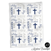 Copy of Cross baby name blanket, navy and gray, baptism baby blanket, baby swaddling blankets, baby girl or boy, baby name blanket, baby shower gift, (CHOOSE COLORS)