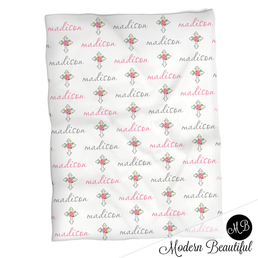 Baby girl cross baptism blanket, christening personalized baby gift, baptism baby gift blanket, baptism personalized blanket, choose colors