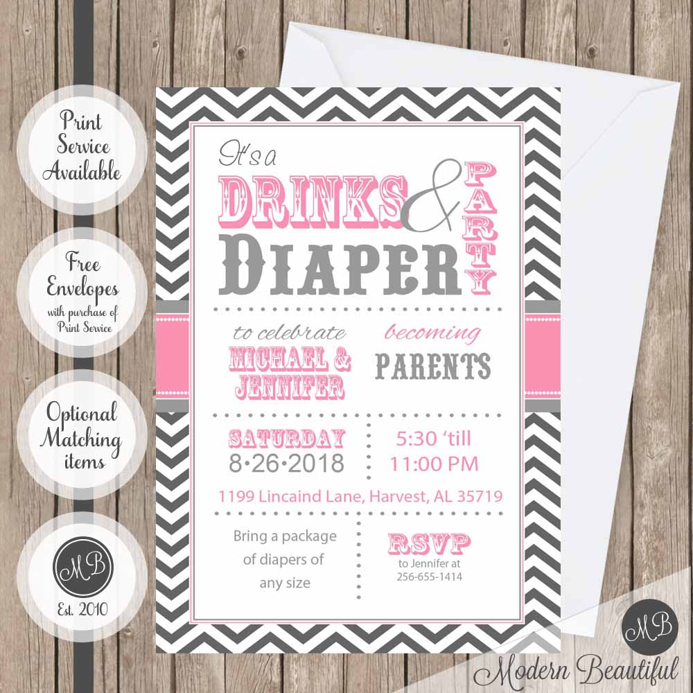 drinks and diapers baby shower invitation