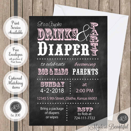 drinks and diapers baby shower invitation