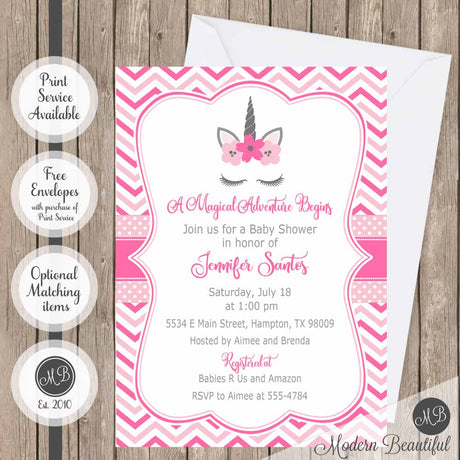 Gray and pink unicorn baby shower invitation, girl unicorn lashes baby shower invitation, magical baby shower invitation, girl baby shower invitation