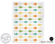 Fishing baby boy blanket, multi color, fish baby name blanket, custom fishing personalized baby gift, swaddle baby blanket, personalized blanket, boy or girl blanket, choose colors