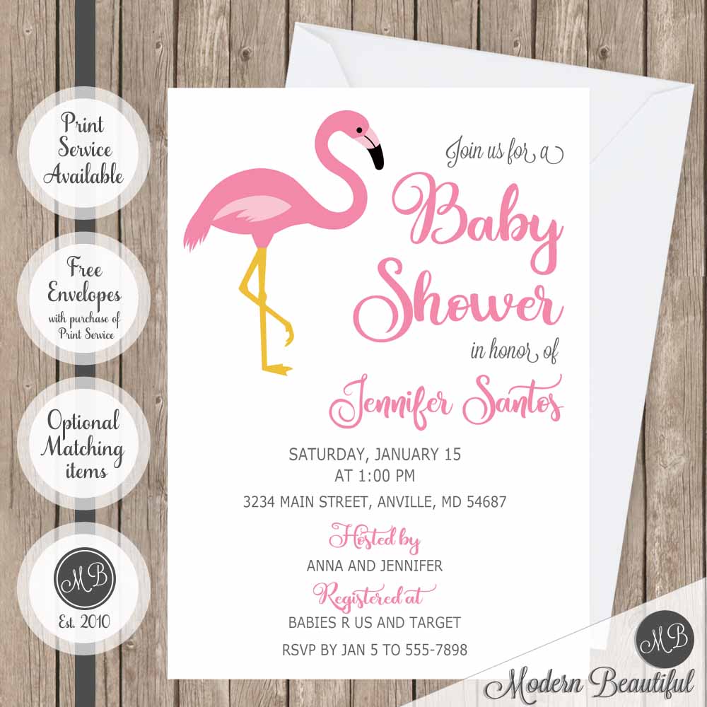 pink flamingo girl baby shower invitations