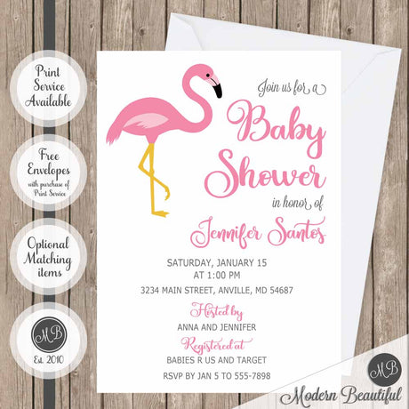 pink flamingo girl baby shower invitations
