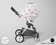 Fox baby girl car seat canopy cover, floral fox baby gift, purple and white, custom infant car seat cover, personalized baby name carseat cover, nursing privacy cover, shopping cart cover, high chair cover (CHOOSE COLORS)