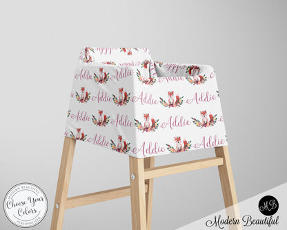 Fox baby girl car seat canopy cover, floral fox baby gift, purple and white, custom infant car seat cover, personalized baby name carseat cover, nursing privacy cover, shopping cart cover, high chair cover (CHOOSE COLORS)