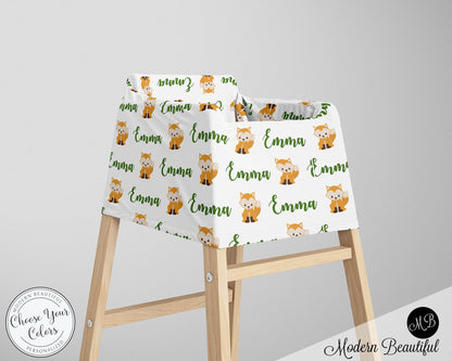 Fox baby boy or girl car seat canopy cover, fox baby gift, green and white, custom infant car seat cover, personalized baby name carseat cover, nursing privacy cover, shopping cart cover, high chair cover (CHOOSE COLORS)