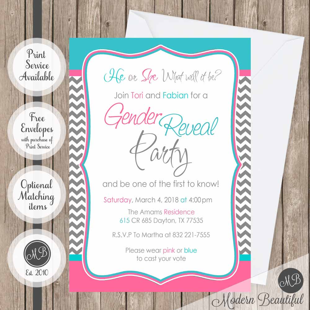 Chevron gender reveal baby shower invitation