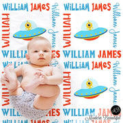 Alien space baby blanket, personalized blanket with names, space baby gift, baby boy or girl, toddler or big kids