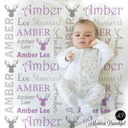 Antler Baby Blanket in Purple and Gray, Boy, personalized blanket, custom blanket, baby blanket, personalized blanket, deer baby blanket