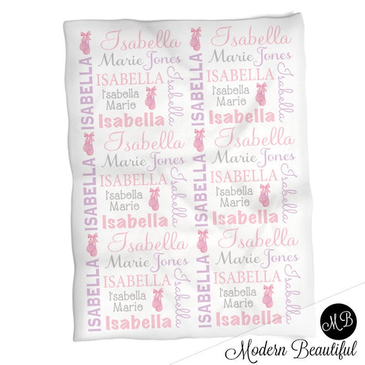 Personalized Ballerina Ballet Baby Name Blanket Girl