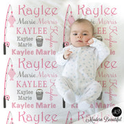 Fishing baby blanket for Baby Girl, personalized baby gift, fishing blanket, fishing pole baby blanket, personalized blanket, choose colors