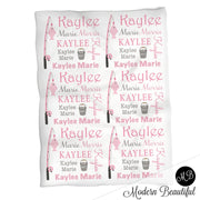 Fishing baby blanket for Baby Girl, personalized baby gift, fishing blanket, fishing pole baby blanket, personalized blanket, choose colors