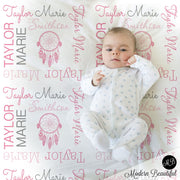 Dream catcher baby blanket, dream catcher girl name blanket, personalized baby gift, personalized blanket, girl baby blanket, choose colors