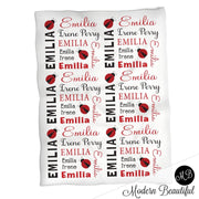 Ladybug Baby Blanket in red and black for Baby Girl, personalized baby gift, ladybugs baby blanket, personalized blanket, choose colors