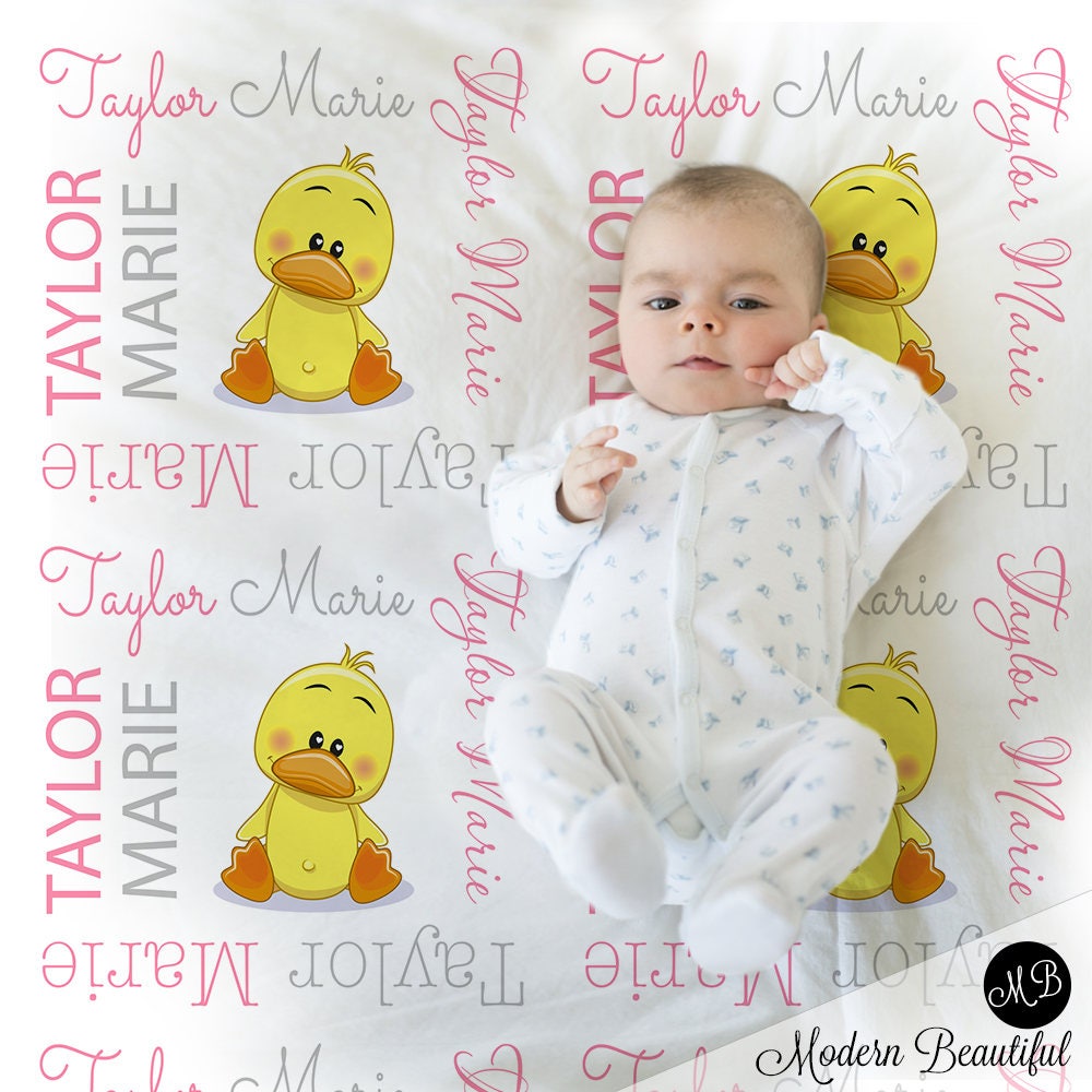 Duck baby blanket, baby girl personalized baby gift, ducky baby blanket, baby blanket, personalized blanket, duckie baby gift, choose colors