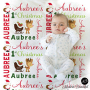 Baby's first Christmas blanket, personalized reindeer and Santa baby name blanket, Christmas newborn baby swaddle, Christmas baby gift 2022