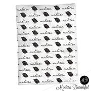 Bird baby blanket- black and white baby blanket- birds personalized baby gift- minimalist baby blanket- personalized blanket name blanket
