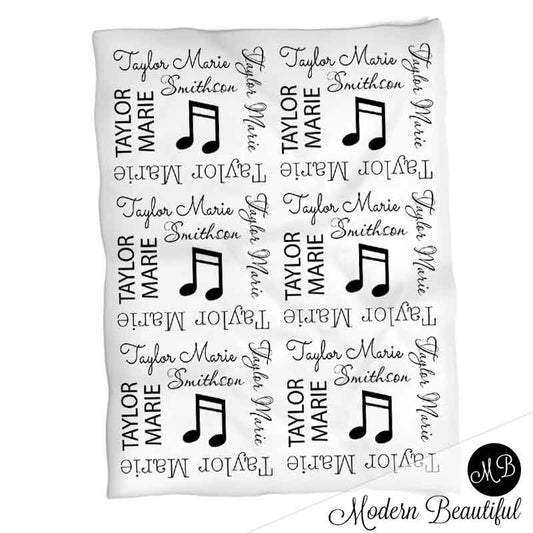 Music baby blanket, music notes, personalized baby gift, musical note baby blanket, personalized blanket, musician music gift, choose color
