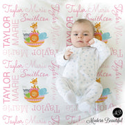 Pink noah's ark baby blanket, personalized noah's ark gift, noah's ark blanket, girl baby blanket, personalized blanket, choose color