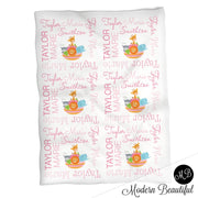 Pink noah's ark baby blanket, personalized noah's ark gift, noah's ark blanket, girl baby blanket, personalized blanket, choose color