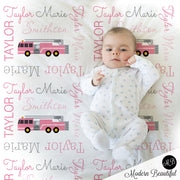 Baby girl firetruck blanket, firefighter personalized blanket, fireman name blanket, firetruck baby gift, personalized blanket, choose color